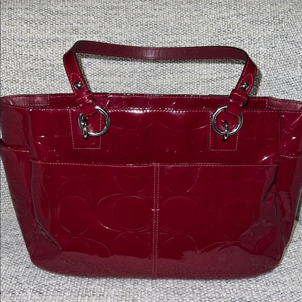 Coach Embossed Burgundy Patent Leather Bag AND Wallet/Wristlet Style F17728 - Picture 4 of 13